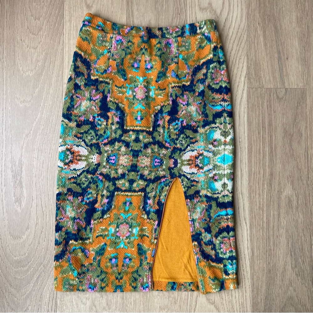 Maeve Anthropologie Tapestry Jacquard Pencil Skirt Front Slit Boho Grandmacore S
